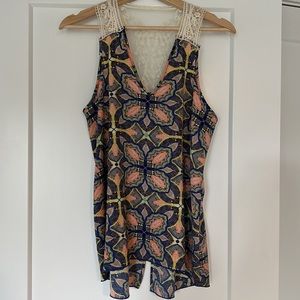 Renee C. sleeveless top with lace back, size medium